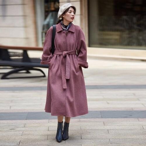 Coat Winter Vintage Wool Women Double Sided Long Jacket Elegant Windbreaker Abrigos Mujer Invierno 2020 9624 YY722