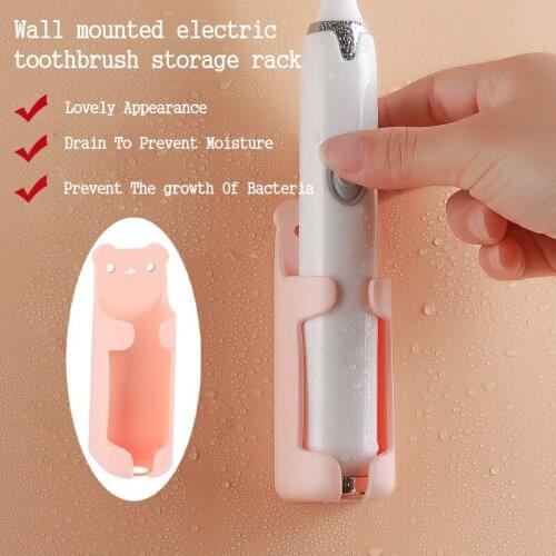 Home Electric Bath Toothbrush Stand Wall Mounted Cute Bear Toothbrush Space Saving Holder Quick Drain Bathroom Organizer