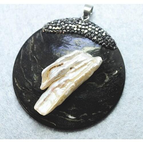 Black lip shell pendants with freshwater pearl size 50mm with rhinestone round shape good selling for popular in aboard