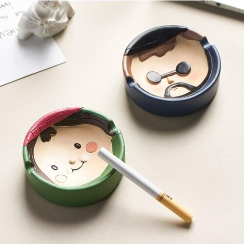 Resin Ashtray with Holder Cigar Gadgets Cartoon Cute Desk Ornament Tobacco Ash Tray Cigarette Ashtrays Holder Gift for Boyfriend