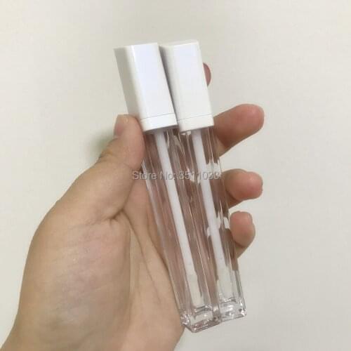 10/50pcs 7ML Pearl White Cap Empty Lip Gloss Tube With Wand Square Lipstick Refillable Bottle Clear Cosmetic Lip Glaze Container