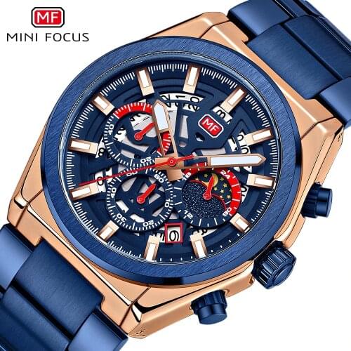 Relogio Masculino Minifocus Mens Business Watch Quartz Stainless Steel Band Hollow Dial Surface Waterproof Men Wristwatch