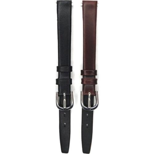 YQI Genuine Leather Watchband 10mm 12mm Slim Calf Leather Watch Band Black Brown Watch Strap for Hour for Women Men Spring Bar