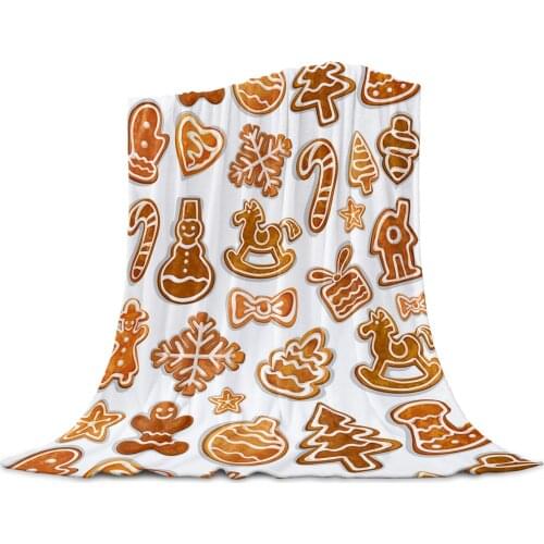 Christmas Gingerbread Man Throw Blanket for Sofa Christmas Decoration Bedspread Portable Microfiber Flannel Blanket