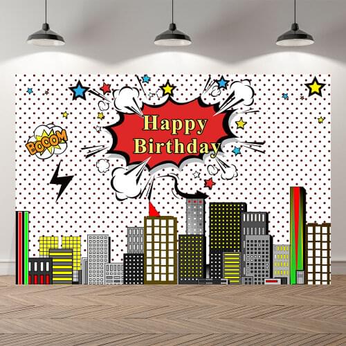 Seekpro Backdrop for photography Super Hero City Boys Child Birthday Party Background Decorations Baby Shower Banner Backdrops