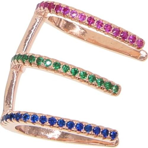 Promotion Red Blue Green 3 Colors Colorful Micro Pave CZ Triple Line Circle Earring Clip On Earring For Women