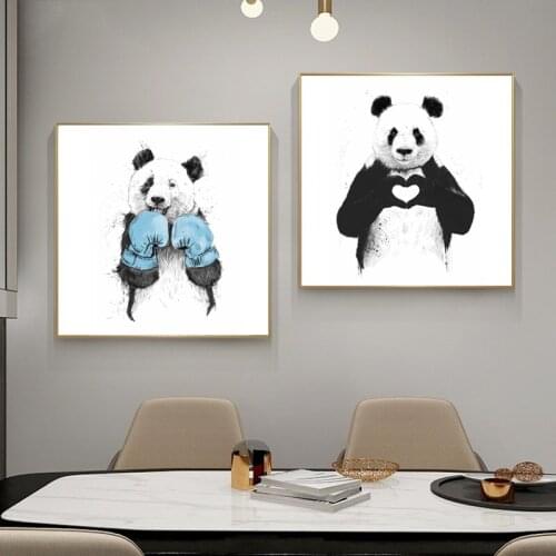 Modern Style Cartoon Funny Animal Panda Canvas Painting Wall Art Nordic Posters and Prints Wall Pictures for Living Room Decor