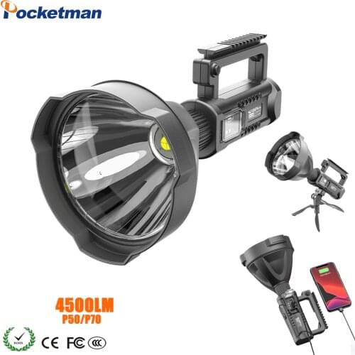 Super Bright Rechagerable LED Portable Flashlight Spotlight Searchlight P50 P70 Beam Mountable Bracket High Capacity Flashlight