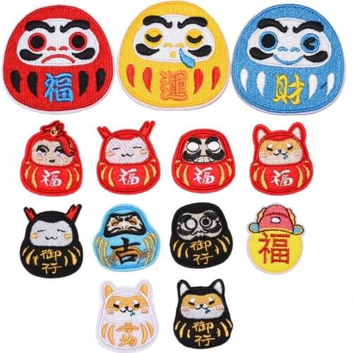Cute Japanese Mascot Cloth Patches Iron on Egg-shaped Embroidered Thermo Sticker Tumbler Festival Label Fortune Patch Appliques