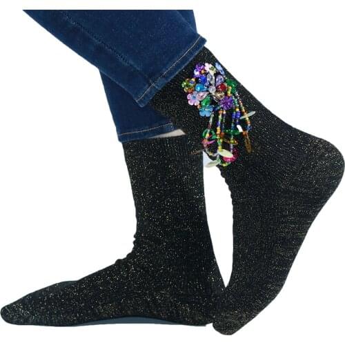 Sequin Decoration Pendant Hand-sewn Girl Socks Personality Cool Street Fashion Sock Independent Design