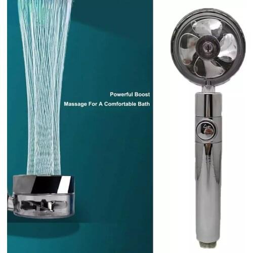 Bathroom 360 Rotation Shower Head Propeller Turbo Boost Spray Water Saving Switch Button Fancy Shape Shower Head Plating Nozzle