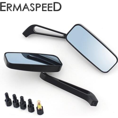 Aluminum Motorcycle Rear View Mirrors Blue Glass Square Convex Side Mirror for Honda Yamaha Piaggio Street Bike Scooter Cruiser