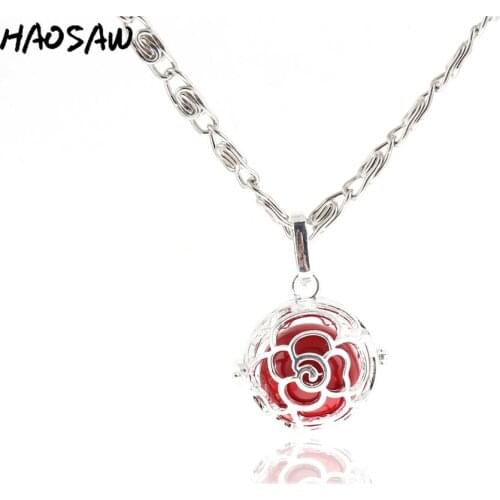 26mm Necklace Flower Hollow Cage Magic Box Angel Music Sound Bell Choose Color Bead Charms Pendant For Women Jewelry Making