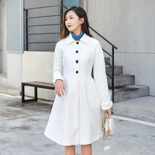Womens mid-length autumn and winter temperament Korean style slim woolen coat woolen coat thickened ladies top
