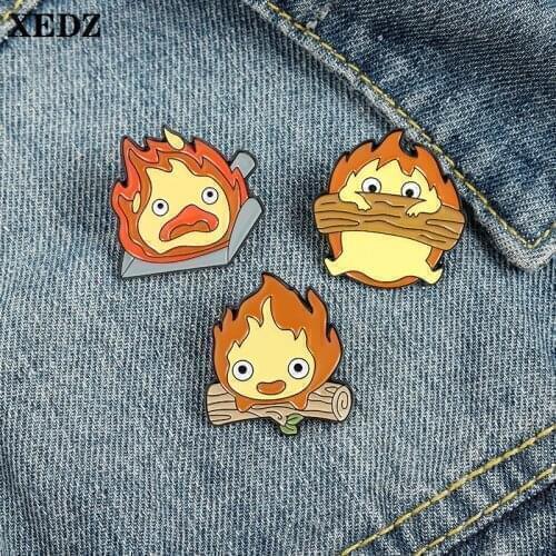 XEDZ Wildfire Baby Metal Badges Naughty Shovel Branches Cookout Kawaii Flame Red Badges Lapel Punk Clothing Pack Hip Hop Pins