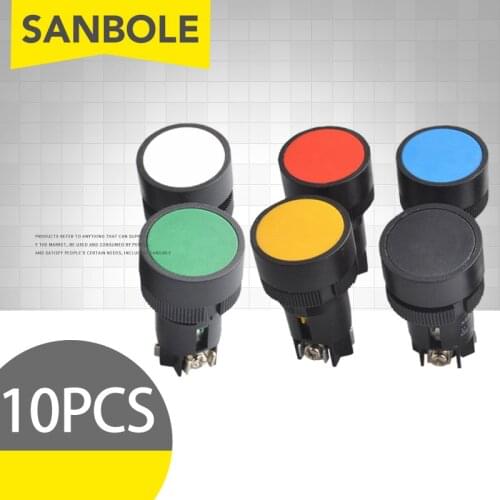 10pcs Plastic Push Button Switch 22mm 10A Reset Momentary Screws Terminal Flat Round NO/NC XB2-EA142 XB2-EA131 XB2-EA121