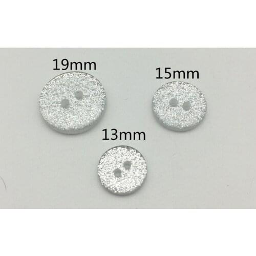 200pcs 13mm 15mm 19mm Silver Glitter Resin Round 2 Holes Buttons Sparkle Sewing Clothing Accessories Christmas Embellishments
