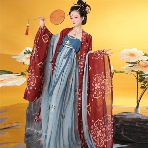 2020 Chinese Traditional Clothing Hanfu Festival Outfit Dress Floral Printed Elegant Folk Dance Stage Performance Costumes
