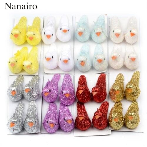 4pcs 4*1.5cm Foam Artificial Bird Flower Supplies For Wedding Car Christmas Tree Decoration DIY Scrapbooking Wreath Fake Flowers