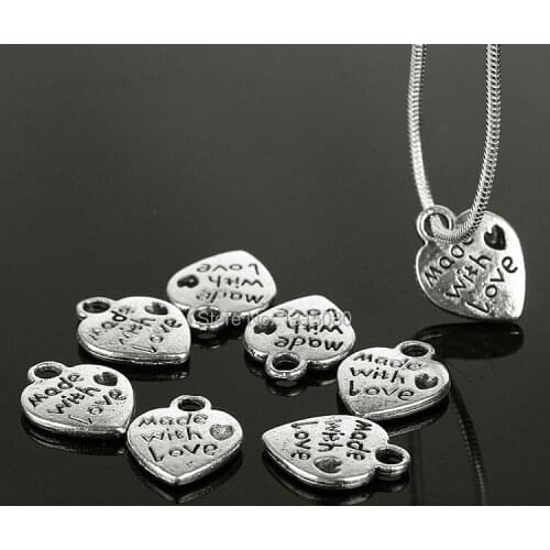 9*11MM 300pcs/lot Heart Shpae Vintage Charms Pendants Silver Plated Charms Pendants Beads