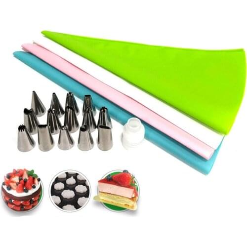 DIY High Quality Stainless Steel Icing Piping Nozzle with 12 Inch Reusable Cake Decorating Bag 14Pcs Pastry Baking Tips