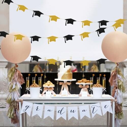 4M Black Gold Glitter Graduation Bachelor Hat Banner Decoration Flag for School 2020 Graduation Party Celebration