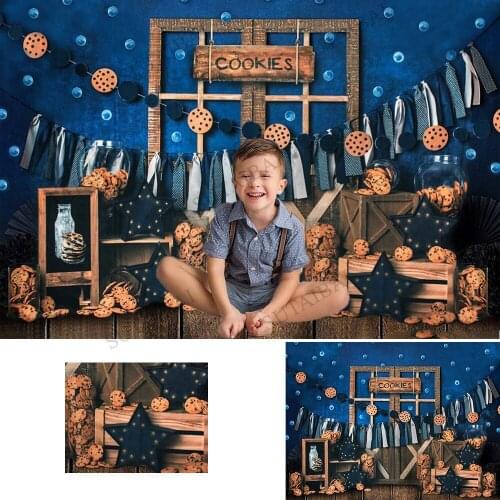 Blue Biscuit Milk Button Newborn Baby Shower Party Decoration Kids Backdrop Photo Background Wood Door Custom Photography Studio