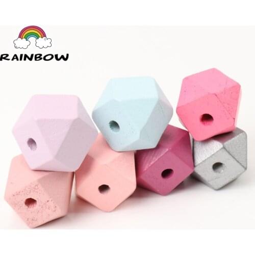 Natural Faceted Wooden Material unfinished geometric Spacer Beads For Jewelry making Handmake DIY Accessory Mix Color 20mm 10pcs