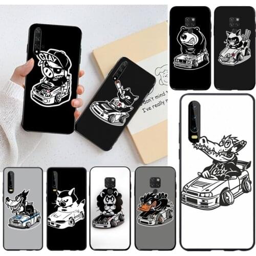 HUAGETOP Cartoon JDM Drift Car Cat Custom Soft Phone Case for Huawei P40 P30 P20 lite Pro Mate 30 20 Pro P Smart 2019 prime