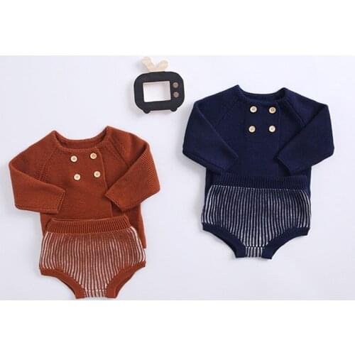 Newborn Baby Boy Girl Clothes Set Autumn Woolen Cotton Infant Toddler Cardigan + Shorts Baby Outfits Knitted Baby Clothes