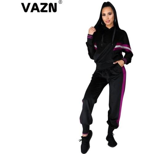 VAZN 2020 Autumn Winter High-end Casual Daily Regular Hooded Full Sleeve Group Long Pants Tracksuits Slim Women 2 Piece Set