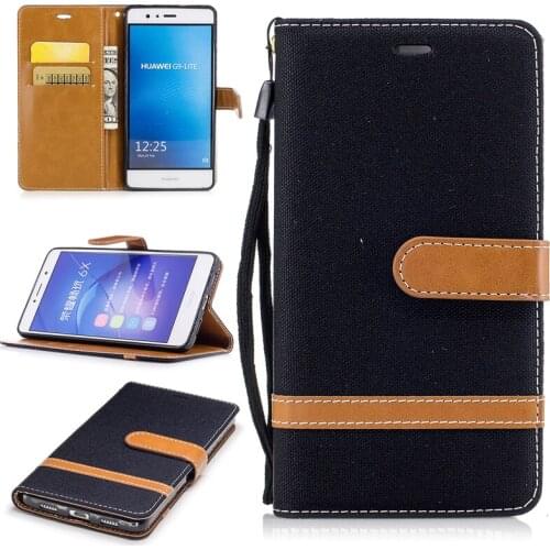Cowboy Jean&PU Leather Cases for Huawei P9 Lite VNS-TL00 G9 Kickstand Flip Mobile Phone Cases with Wallet Card Holders&Lanyard
