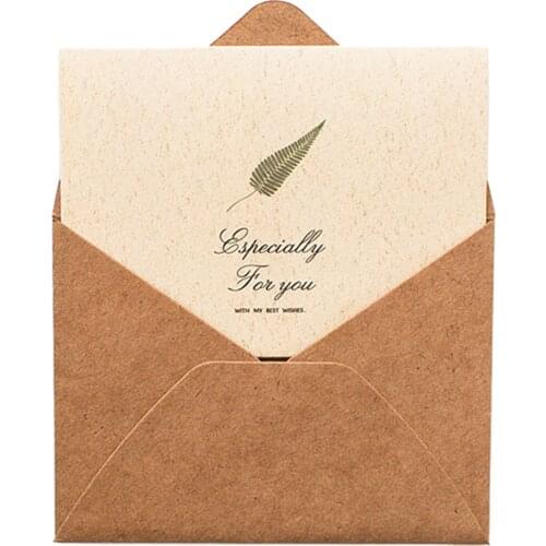 Creative Green Leaf Pattern Blessing Mid-Autumn Festival Greeting Card Envelope Invitation Business Wedding Kraft Paper Card