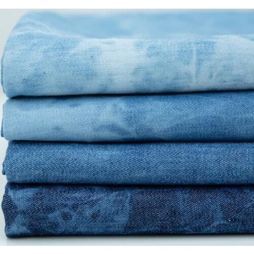 Summer Thin Pure Cotton Tie Dye Washed Denim Fabric For Sewing Pants Shirt Skirt Clothing Per Half Meter