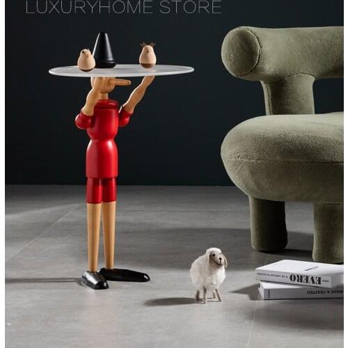 Small Size Modern Fashion Solid Wooden Color Puppet Design Luxury Decoration Sofa Corner Side Furniture Indoor Coffee Table 1PC