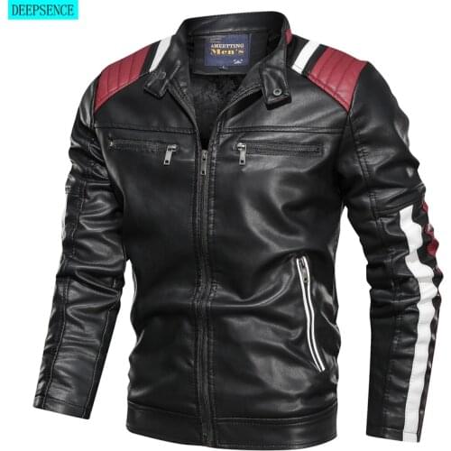2021 New Product Color Matching Casual Mens Leather Jacket Casual Trend Stand-Up Collar Spring and Autumn Leather Jacket Men
