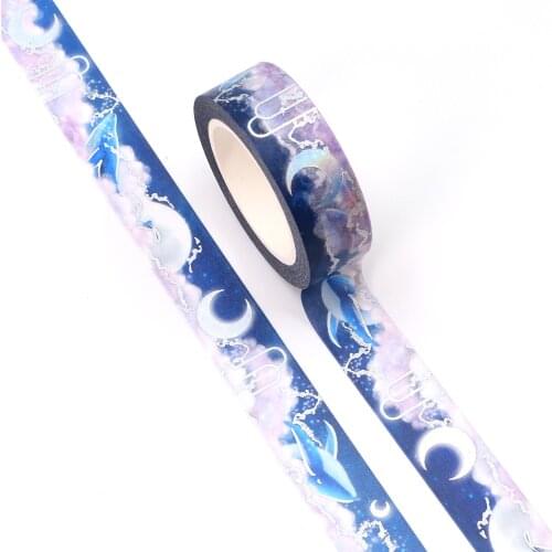 NEW 10pcs/Lot Decorative Moon and Dream Whale Silver Foil Washi Tapes Planner Scrapbooking Adhesive Masking Tape Cute Stationery