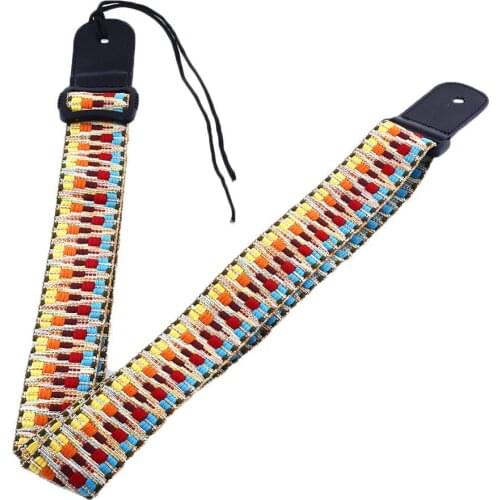 Woven Embroidery Fabrics Ukulele Guitar Strap Ajustable Strap PU Leather Ends Wholesales Free Shippng