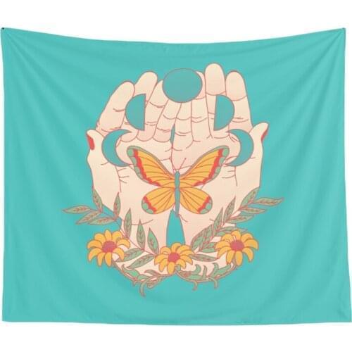 Butterfly Floral Wall Hanging Psychedelic Moon Tapestry Room Decor Flower Aesthetic Boho Sun Moon Tarot Celestial Wall Tapestry