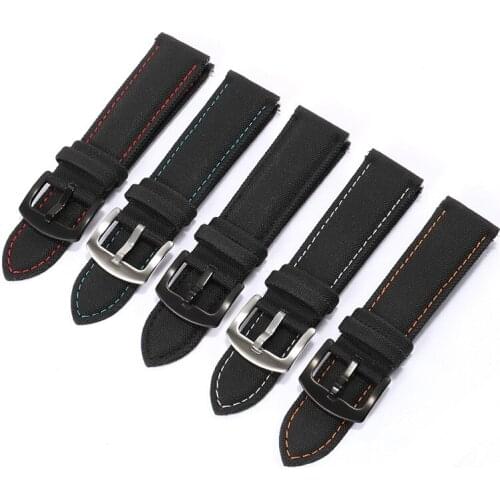 Waterproof Nylon Canvas Watchband 20 21 22 23 24mm Black With White Blue Red Line For Mens Watch Accessories Quick Release