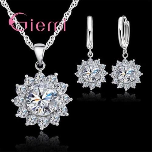 Romantic Sun Flower Shape Style Jewelry Drop Earrings/Necklaces For Women Pretty Gift Engagement Best Choice 925 Sterling Silver