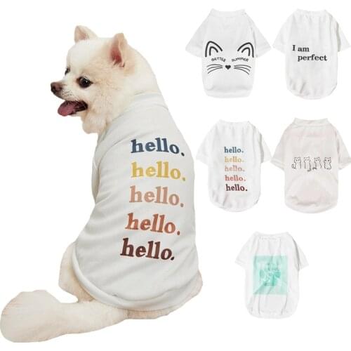 Pet Shirts Spring Summer White Mesh Dog Shirt Round Neck Cartoon Print Breathable Sunscreen Bulldog Cats Puppy Clothes