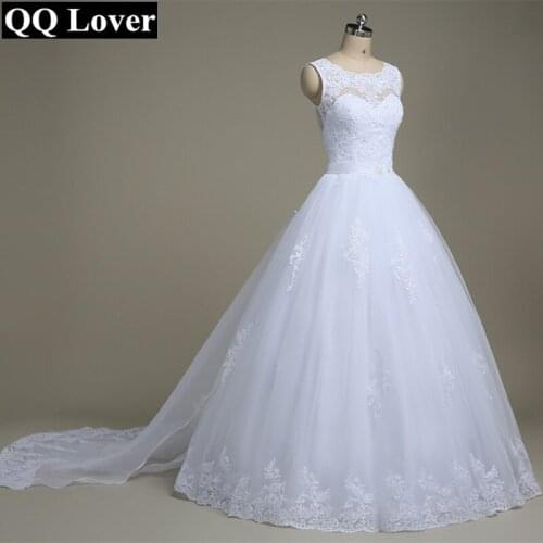 QQ Lover 2019 A-Line See Through Back Sexy Lace Wedding Dresses With Train Bridal Gown Vestido De Noiva