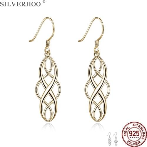 SILVERHOO Woman Studs Earings Geometric 925 Sterling Silver Jewelry Engagement Party Gift Long Shiny Fashion Wedding Earrings