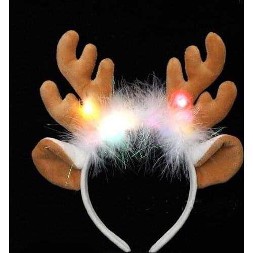 Light-Up Luminous Glowing Reindeer Headbands with LED Christmas Hairwear for Party Supplies and Holiday Parties Favors