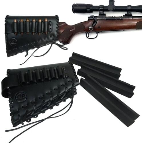 Tactical Shotgun Buttstock Ammo Pouch Cartridge Leather Rifle Cheek Rest Raiser Pad With 3pcs EVA Foam Hunting Gun Accessories