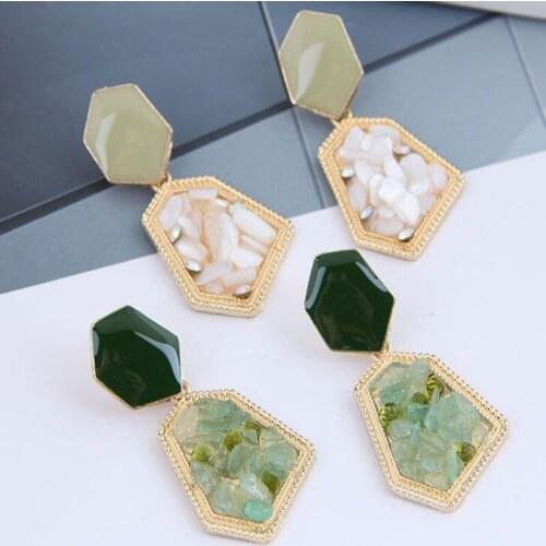 Vintage Inlaid Gravel Geometric Earrings Fashion Irregular Crystal Earrings For Women Transparent Green Drop Earrings Jewelry