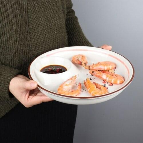 Japanese ceramic dish creative large dumpling dish with vinegar dish, dumpling dish, household dish, divided breakfast dish