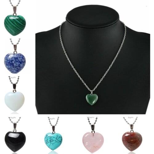Yingwu Heart Opal Rock 25mm Natural Quartz Crystal Healing Chakra Stone Pendant Necklace Stailess Steel Chain Jewelry