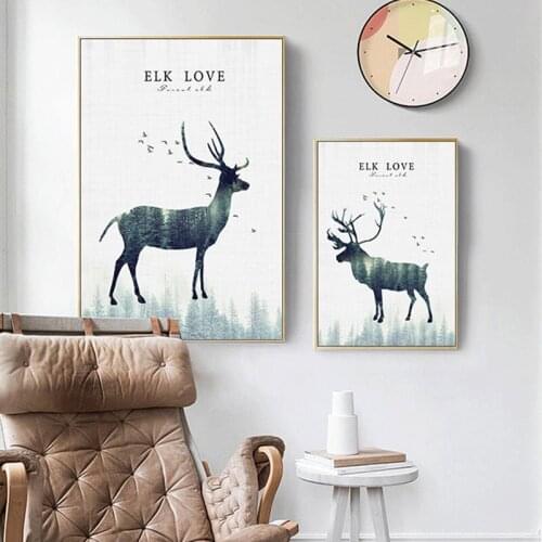 Yumeart Nordic Style Forest Canvas Painting Poster,Fores Tree Deer Wall Pictures For Living Room, Posters And Prints Wall Décor
